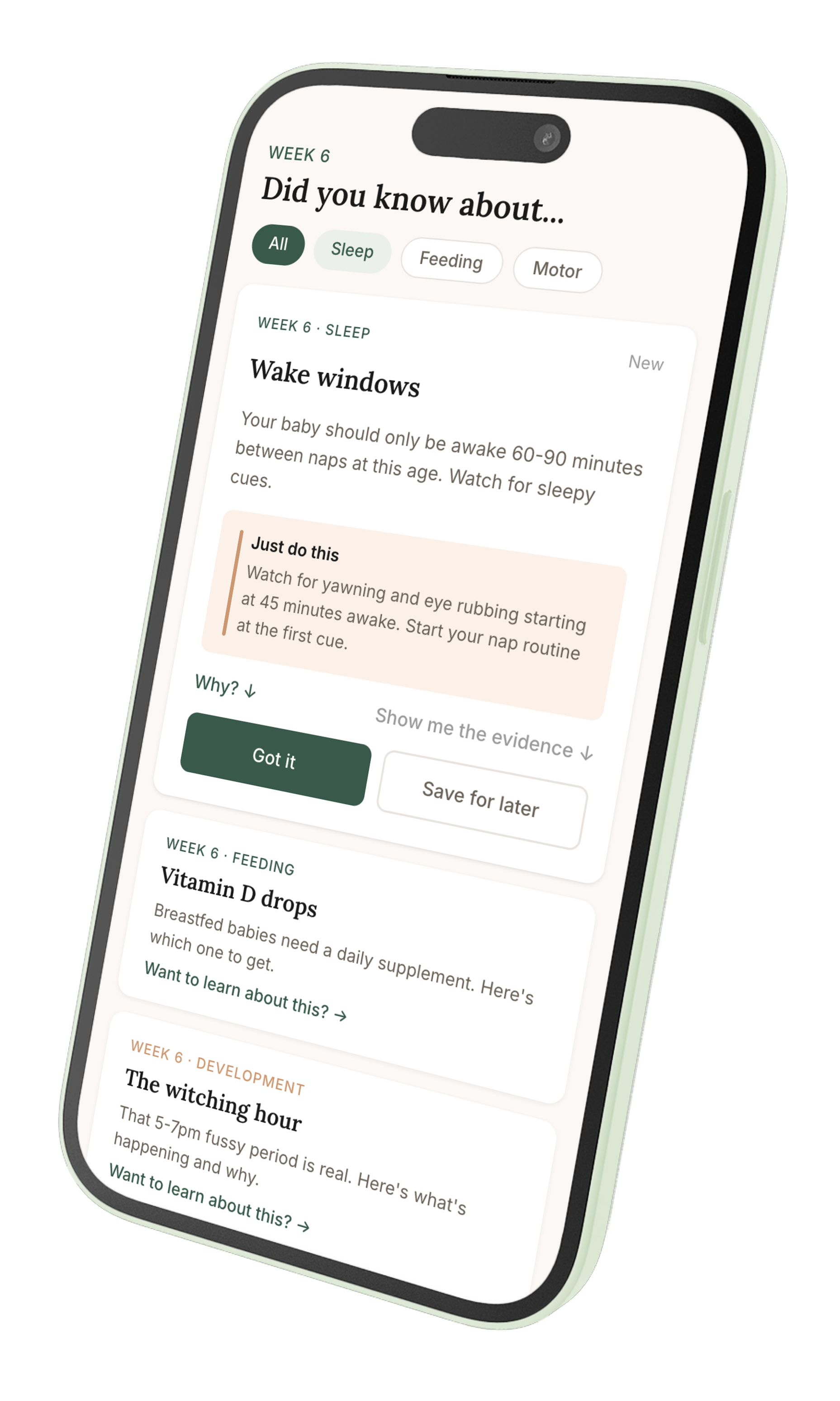 LittleBrief app showing personalized weekly lessons for new parents